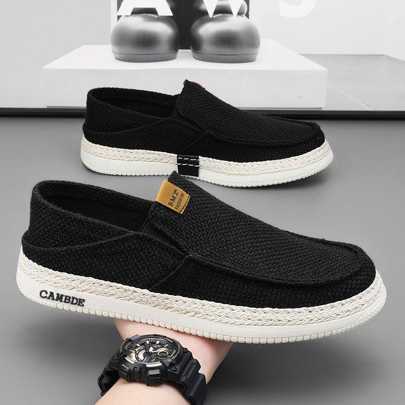2025 New One-pedal Flat Men's Shoes Linen Fisherman Shoes Low-top Foot Casual Men's Shoes Old Beijing Cloth Shoes