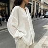 Women Tops V Neck Long Sleeve Pure Color Mid-length Pullover Tops with Asymmetrical Slit Curved Hem Loose Fit Versatile Casual Shirt