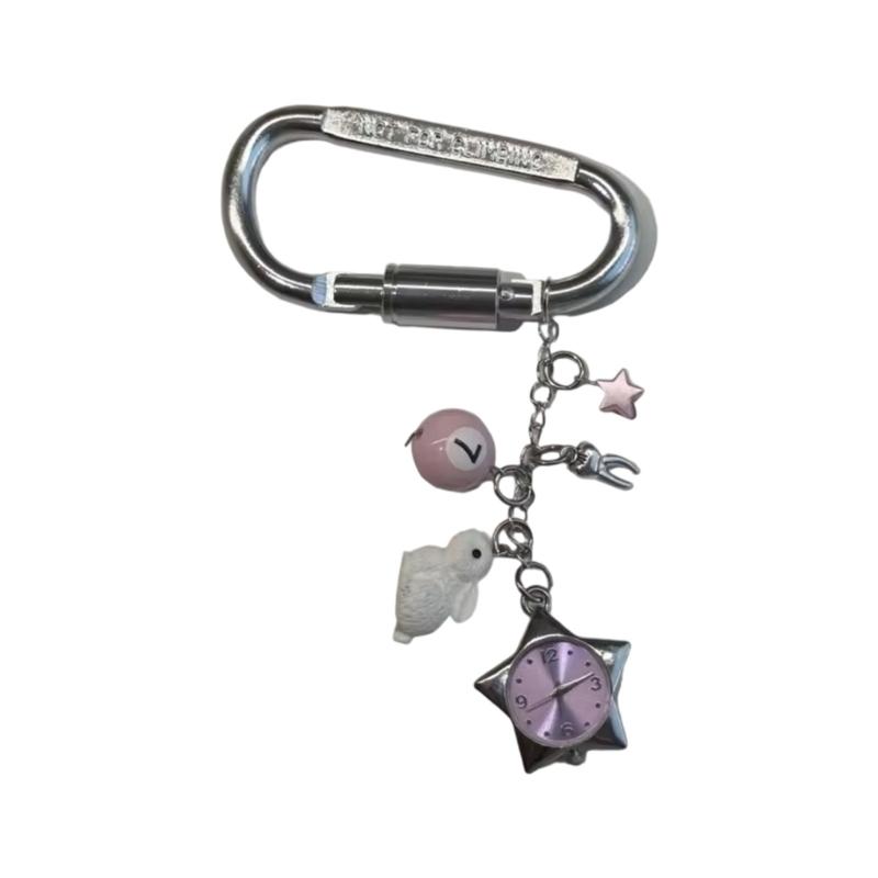 Rotating Star Dial Keychain Bag Charm Stainless Steel Alloy Pendant For Purse Backpack Gift for Women Girls