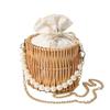 Muzhilun Women's Straw-Woven Bag with Pearl Chain and Drawstring, Stylish Beaded Handbag, Woven Shoulder Bag, Perfect for the Beach, Travel,