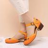 New European and American One-word Belt Imitation Leather Green Round Head Thick Heel Buckle Fashion Sandals