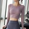 Women's Summer Yoga Crop Top - Sexy, Quick-Dry, Long Sleeve Sportswear for Running and Fitness.