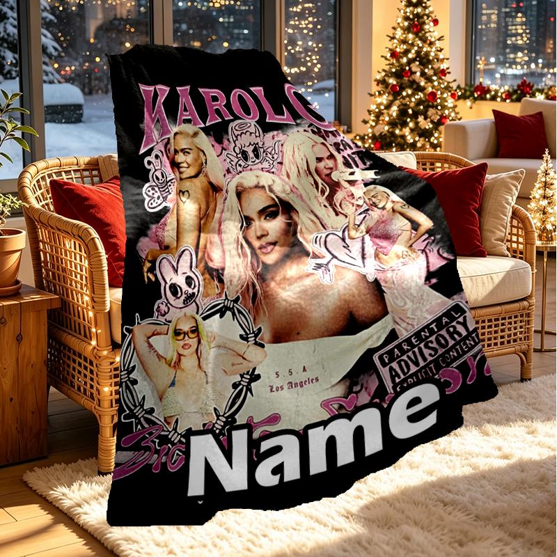 Custom Name Personalized Karol G Print Blanket, Home Decor, Bedroom, Sofa, Camping, Couch, Gifts for Birthday Christmas