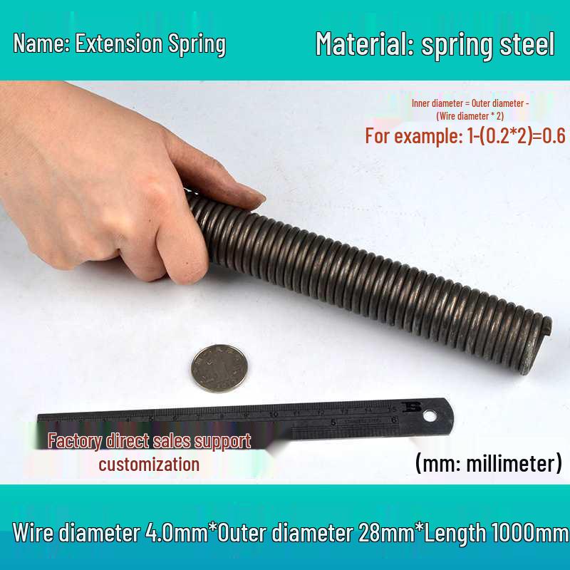 1 Meter Extension Coil Spring with Hook - Strong Tensile Force, Soft Sheath, Ideal for Sliding Doors and Tarpaulins