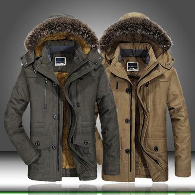 Plus Size 7XL Men Winter Coat Cotton Plush Fur Collar Hooded Men Padded Hooded Jacket Snow Parka  Thicken Coat Long Outdoor Wool Jakcket