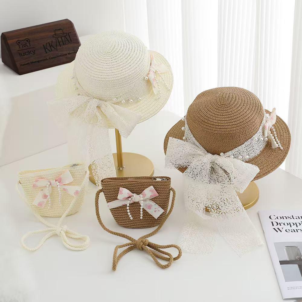 Children's Wide Brim Straw Hat with Ribbon - Cute Sun Protection for Beach Vacation