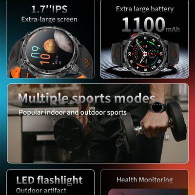 Smartwatch 1.7-inch 1100mAh Battery LED Flashlight Compass Health Monitor BT Call Outdoor Smart Watch Men Sport Women Waterproof
