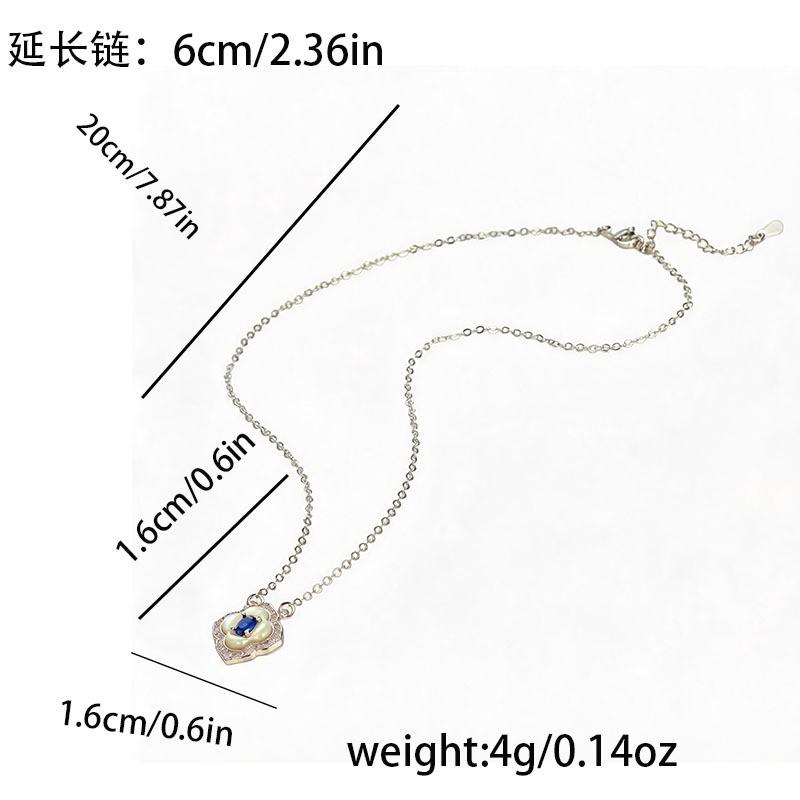 Elegant Clover White Mother-of-Pearl Pendant Set With Simulated Sapphire Oval Charm Copper Alloy Jewelry Trio Women