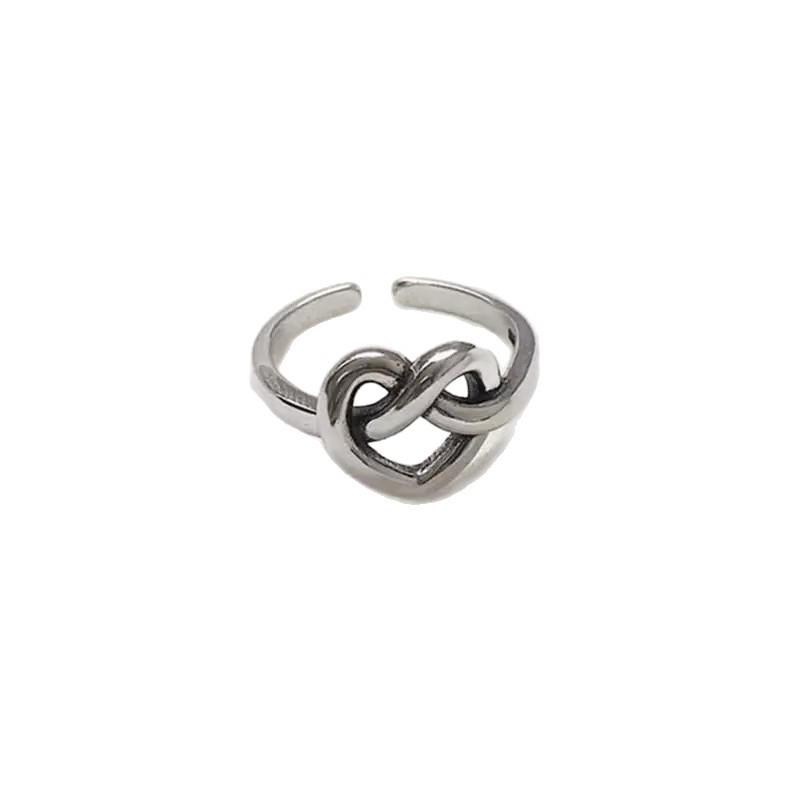 Korean Style Retro Distressed Silver Love Knot Heart Ring for Women