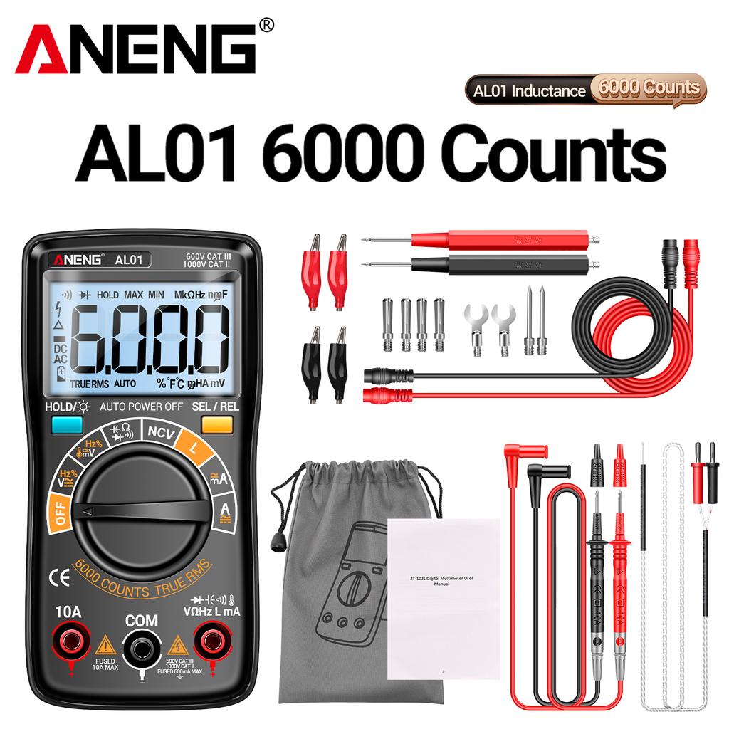 Coil Inductance Multimeter Duty Cycle Hz Tester ANENG AL01 6000 Counts NCV Temperature Meter True-RMS Voltage Pro Tester Tools