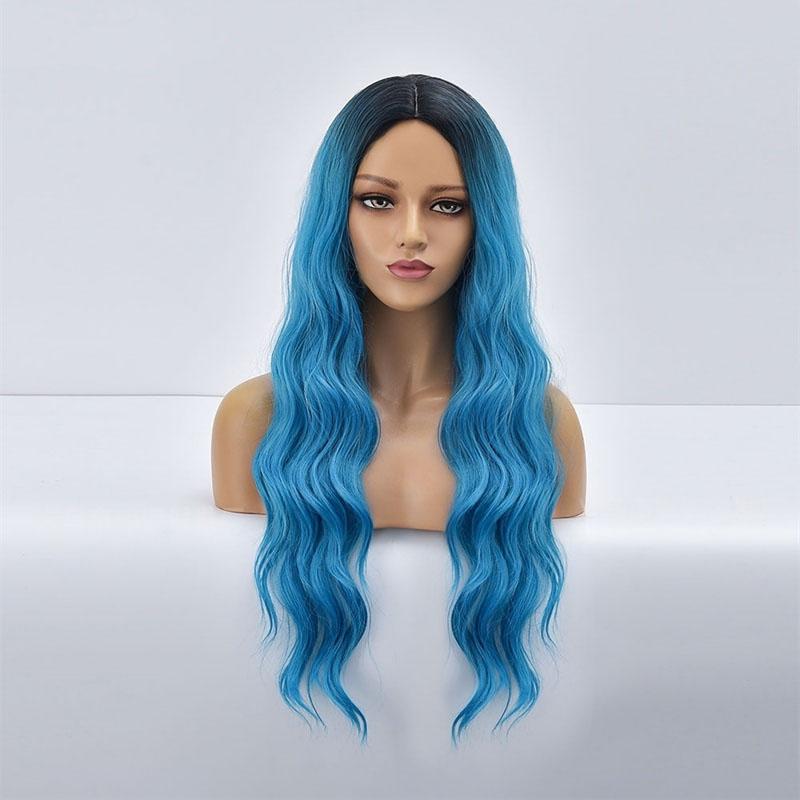 

Синтетические синие костюмные парики для женщин, девушек, детей, парики на Хэллоуин, длинные волосы, кудрявые, волнистые, Descend, косплей, аниме, кино, мюзиклы, парик