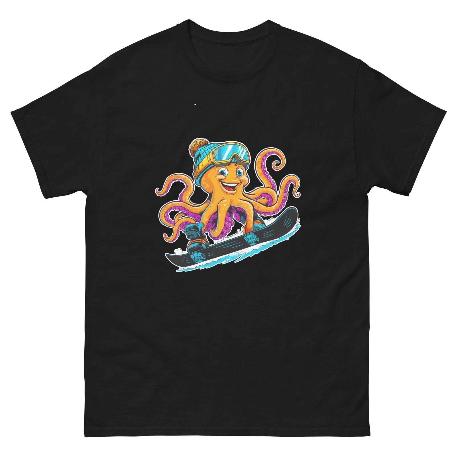 Octopus Snowboarding Fun Cartoon Snowboarder Shirt T-Shirt 4XL