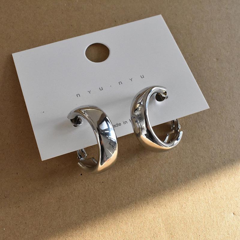 Silver Needle Geometric Circle Korean Style Dangle Earrings - Versatile and Trendy Fashion Statement.