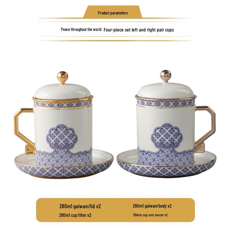 Yongfengyuan Four Seas Rising Peace Ceramic Teacup Set
