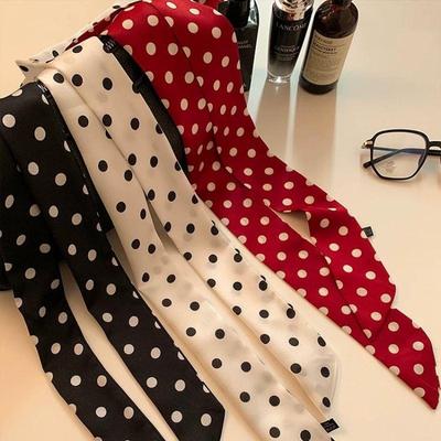 5*150CM Long Scarf Vintage Korean Style Neckerchief Ribbon Headband Polka Dot Chiffon Narrow DIY Decorative Choker