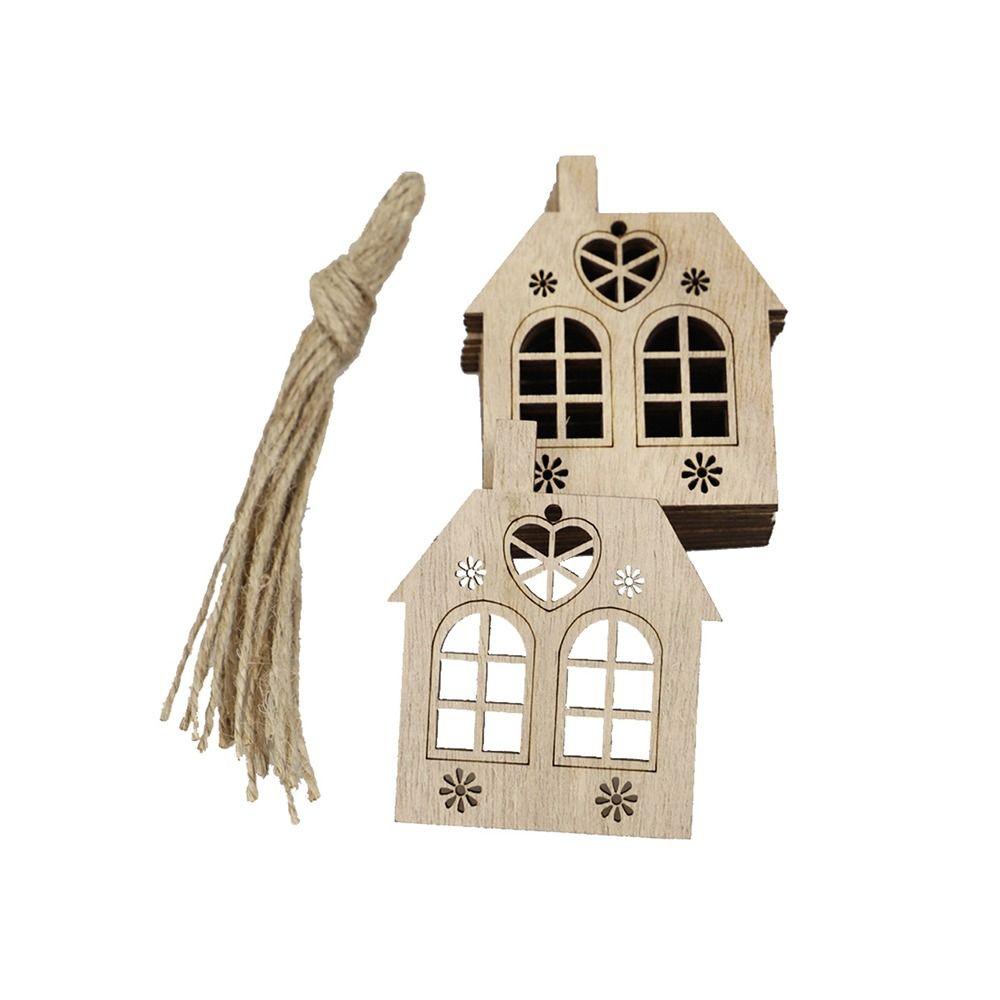 20pcs Wooden Pendant Christmas Wood House Navidad 2026 Home Decor Xmas Tree Hanging New Year Tree Ornament DIY Wooden Pendant