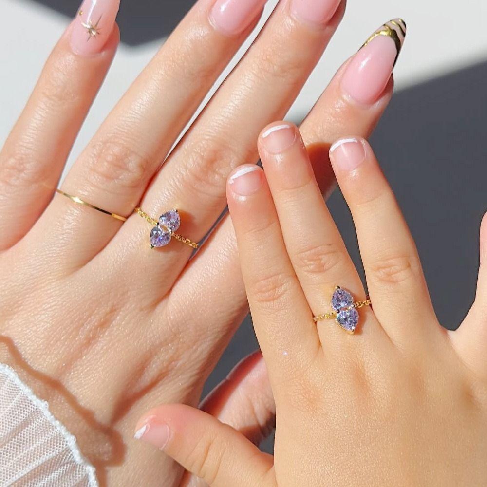 Exquisite Zirconia Chain Rings Minimalist Women Link Chain Ring Adjustable Chain Ring Wedding