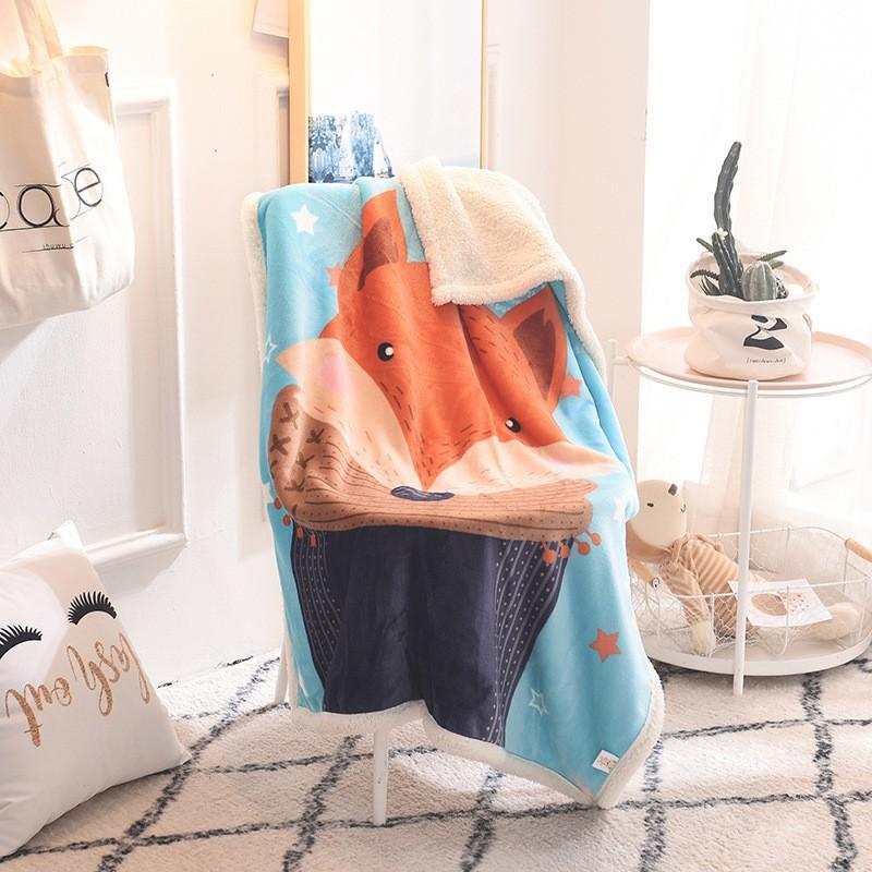 Soft Cartoon Fleece Blanket Toddlers Nap Time Double-Layer Sherpa 100x140cm Kids Bedding