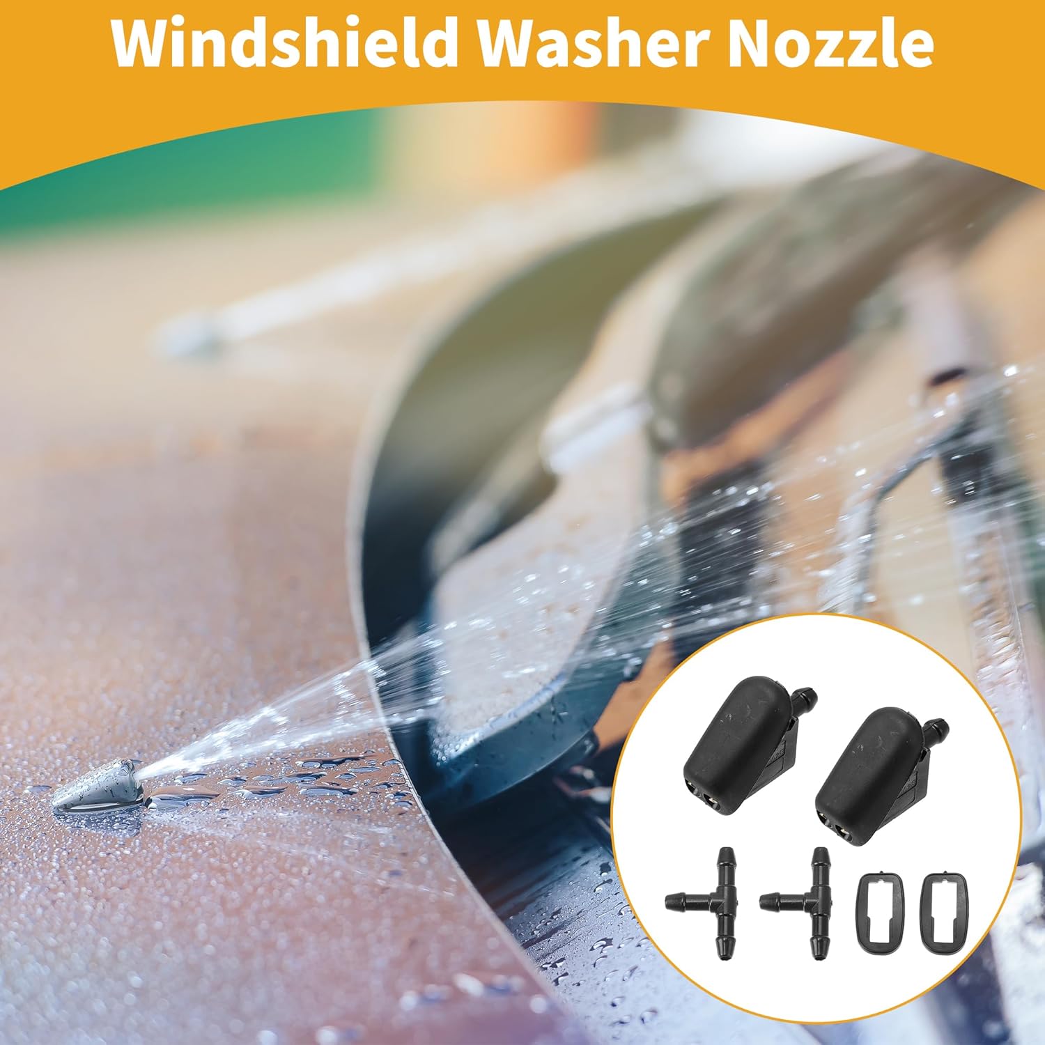 

Windshield Washer Nozzle Kit for Mini Cooper Base Windshield Spray Nozzles Wiper Spray Washer Jet No.61667146377 2 Pcs Gaskets 2 Pcs t Hose Connector