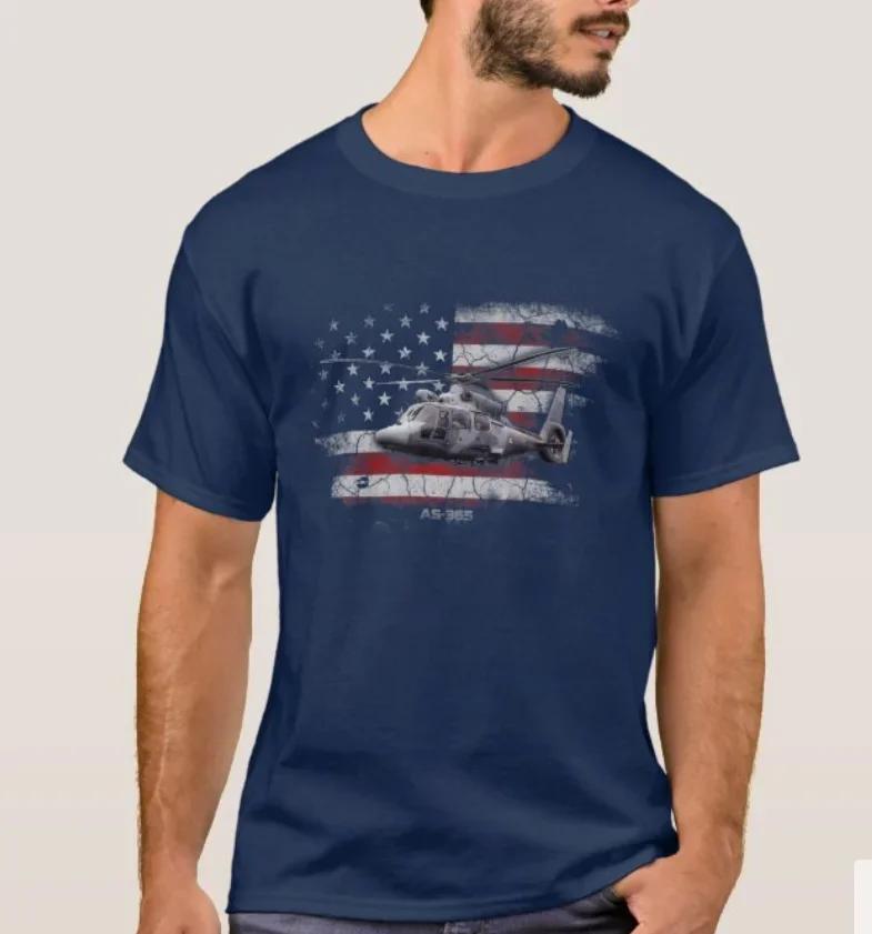 Vintage American Flag AS365 Dauphin Helicopter Veterans Day TShirt 100 Cotton ONeck Short Sleeve Summer Casual Mens Tshirt