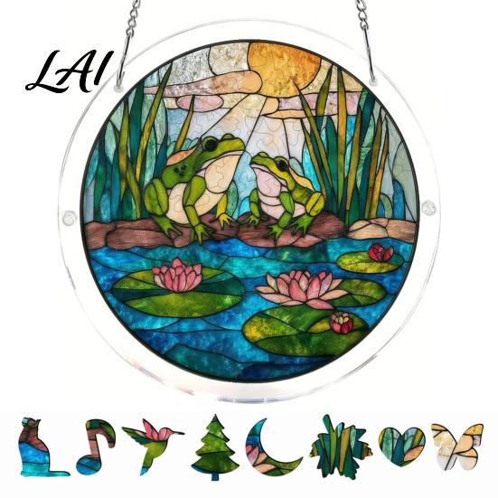 Irregular Puzzle Piece Suncatcher Acrylic Jigsaw Kit Stained Glass Style DIY Window No Glue Hanging Ornament for Home Decor Gift Women Men