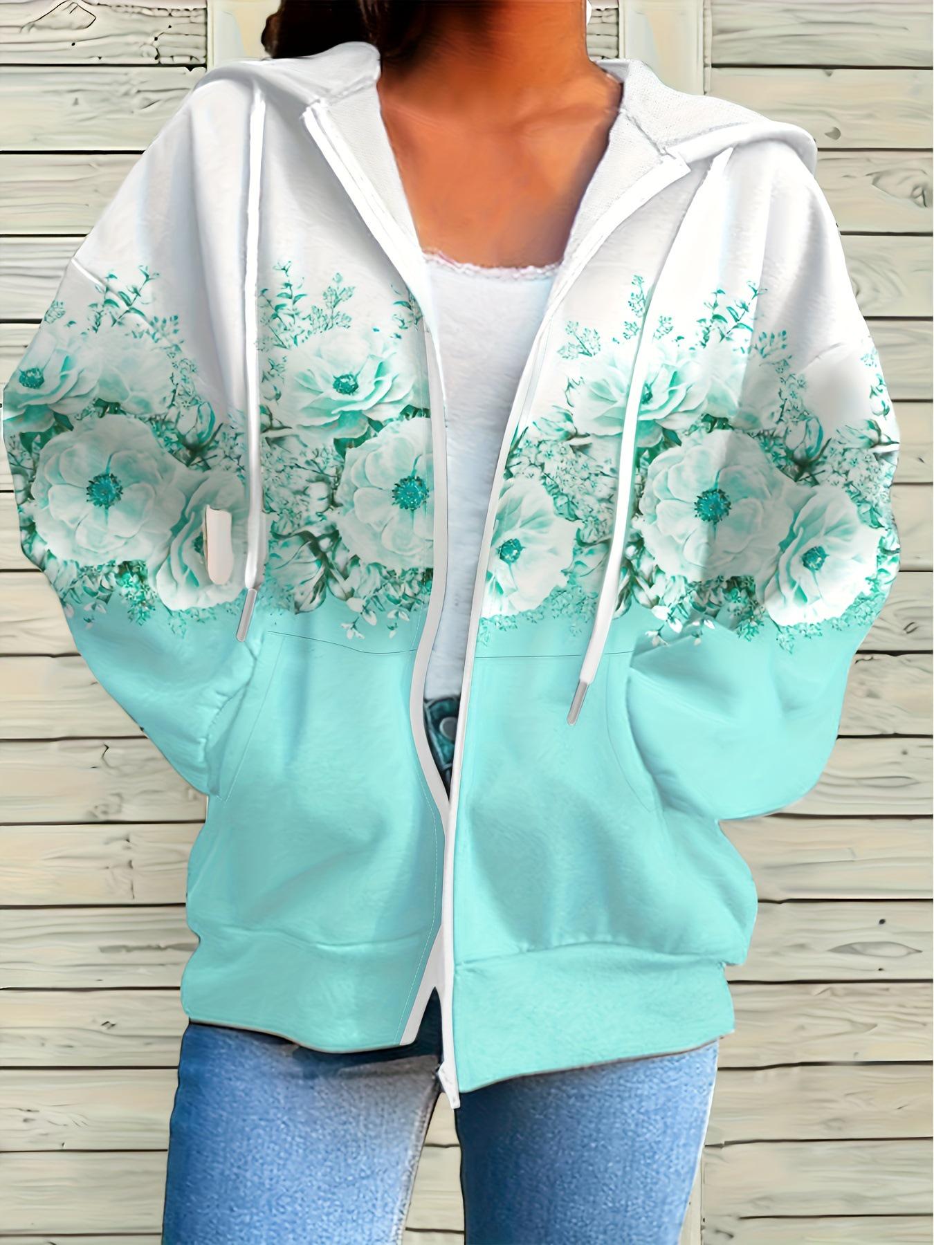 

Plus Size Women s Floral Print Hooded Zipper Fleece Sweatshirt 2026 4XL