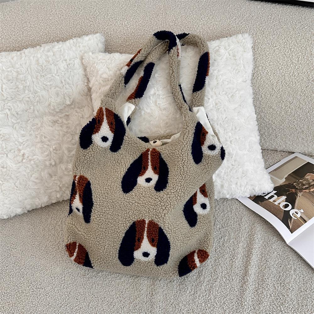 Winter Plaid Women's Plush Shoulder Bags Vintage Leopard Ladies Furry Handbags Large Capacity Female Faux Lamb Wool Tote Bag