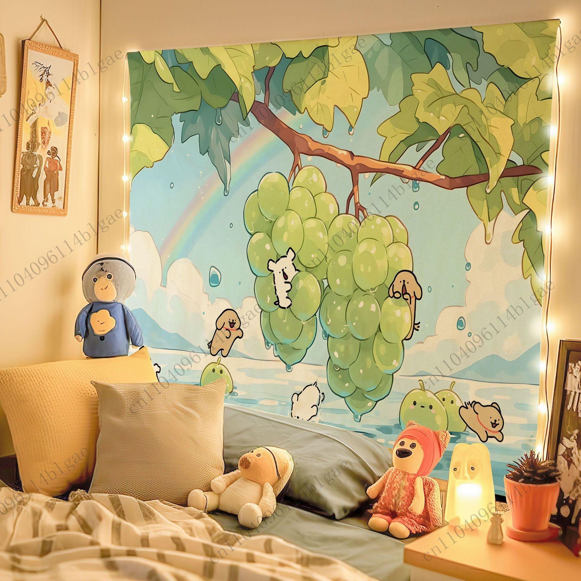 

Милый мультяшный гобелен на стену со сценой кемпинга с животными, Очаровательный настенный гобелен для декора комнаты, Прекрасное настенное украшение, Сладкий дом 29x37in