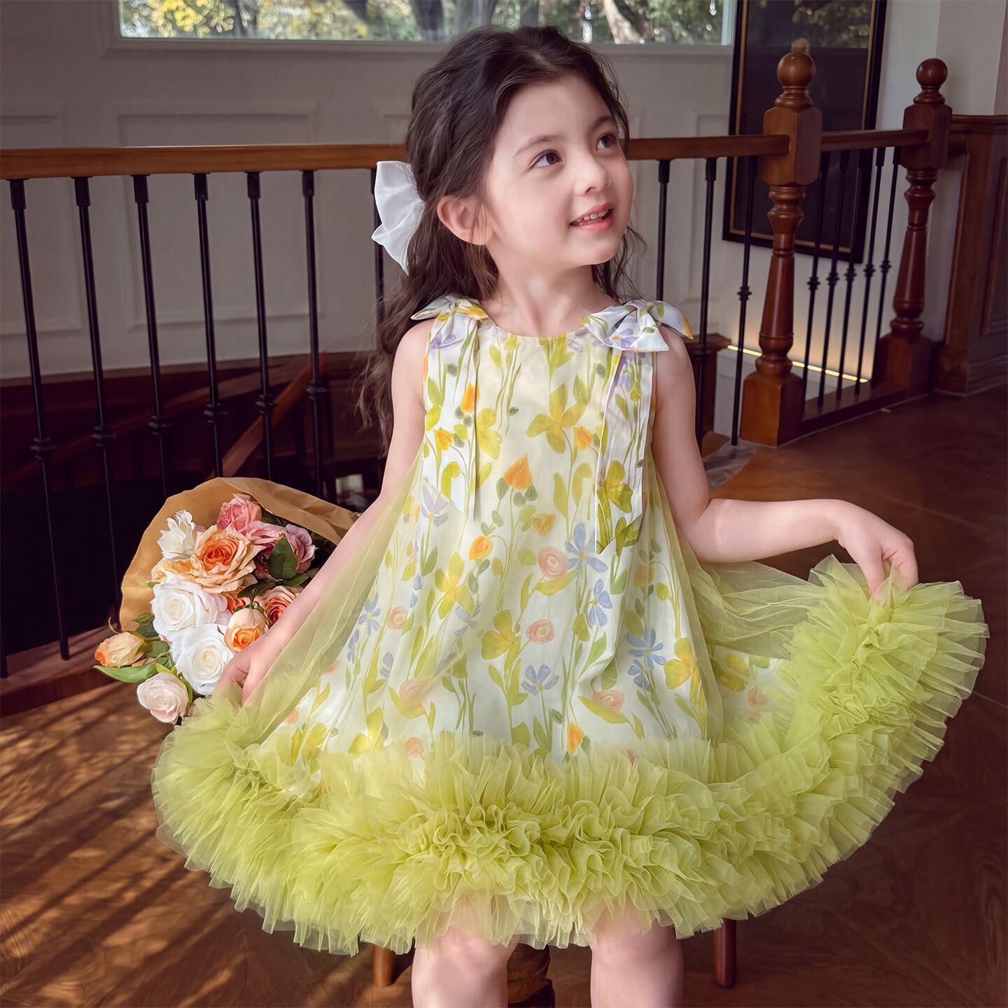 2026 Girls Floral Sundress - Children s Mesh Princess Summer Dress 100 cm