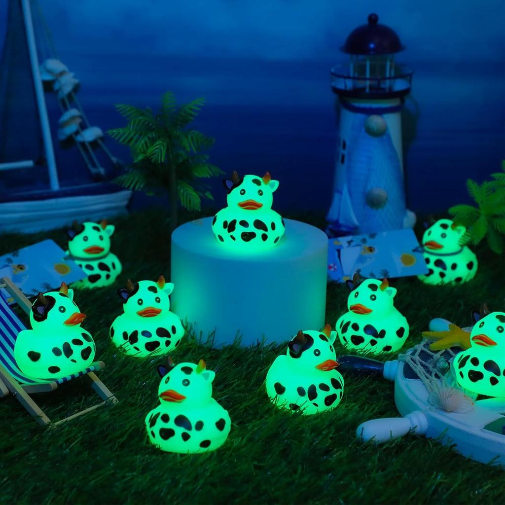 72 Pcs Glow in The Dark Rubber Cow Ducks Tag Cruise Kit Includes 24 Mini Cruising Rubber Cow Ducks 24 Cruising Tags 24 Elastic Bands for Cruising