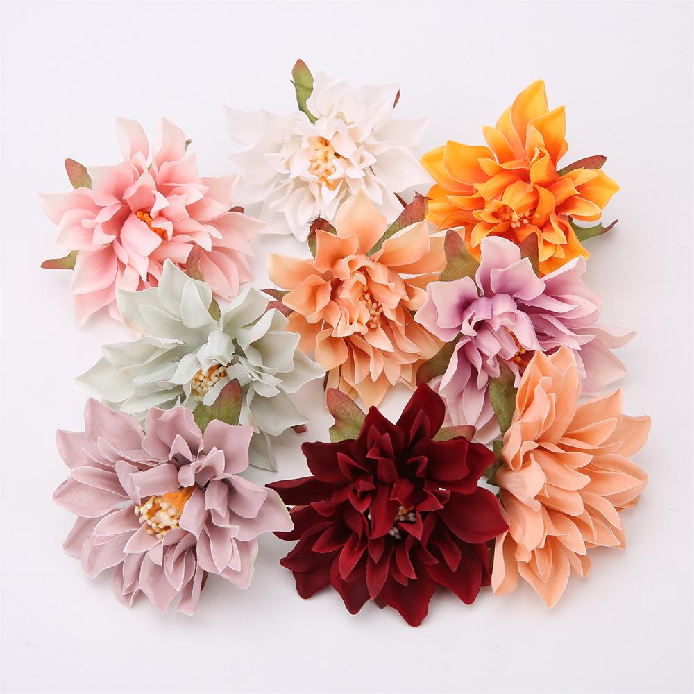10Pcs Dahlia Flower Heads Artificial Flower For Home Decor Fake Flowers Wedding Party Wreath Silk Dahlia Crafts Gift Accessories
