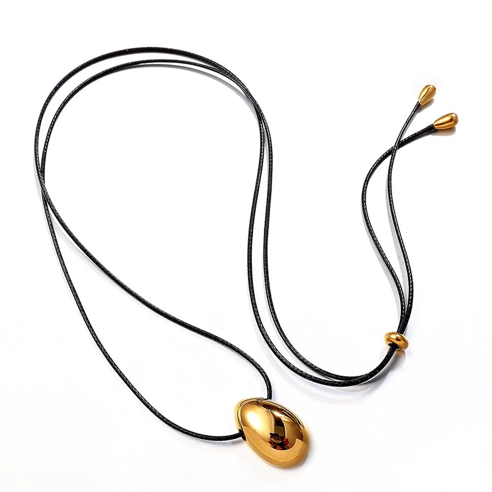 Female Simple Pull Adjustment Black Rope High-End Long Necklace Leather Rope Smooth Surface Exaggerated Water Drop Large Sweater Chain Male