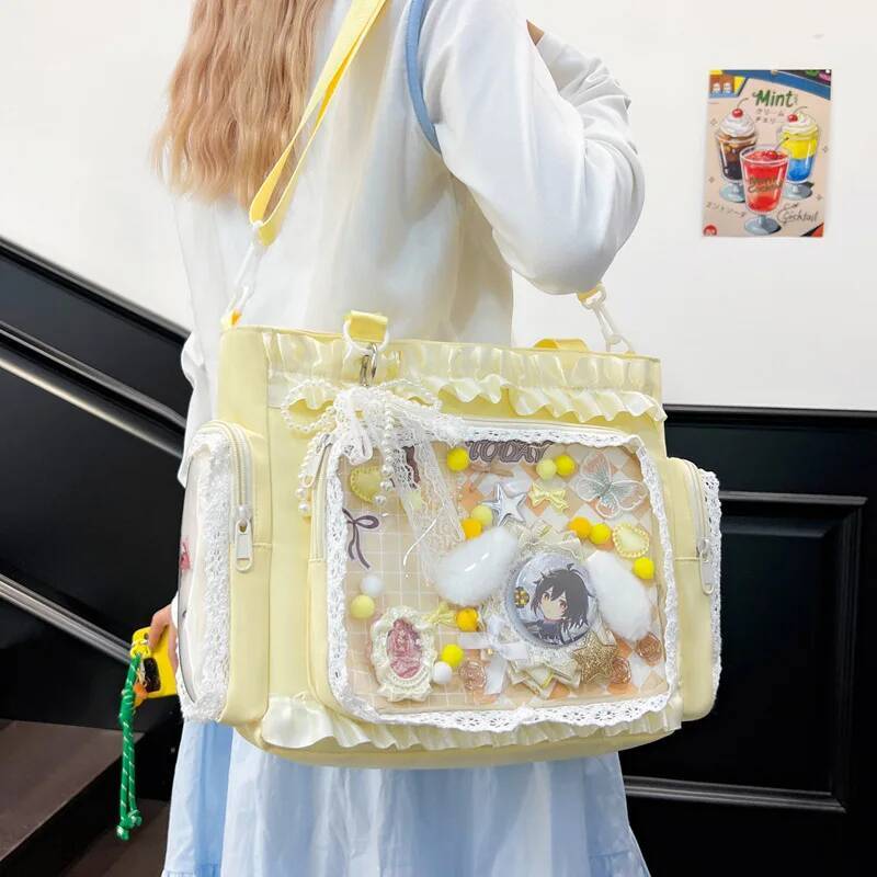 New Y2k Sweet Ita Shoulder Bag Lolita Girl Transparent Tote Bag Women Large Capacity Lace Crossbody Bag Cute DIY Display Handbag