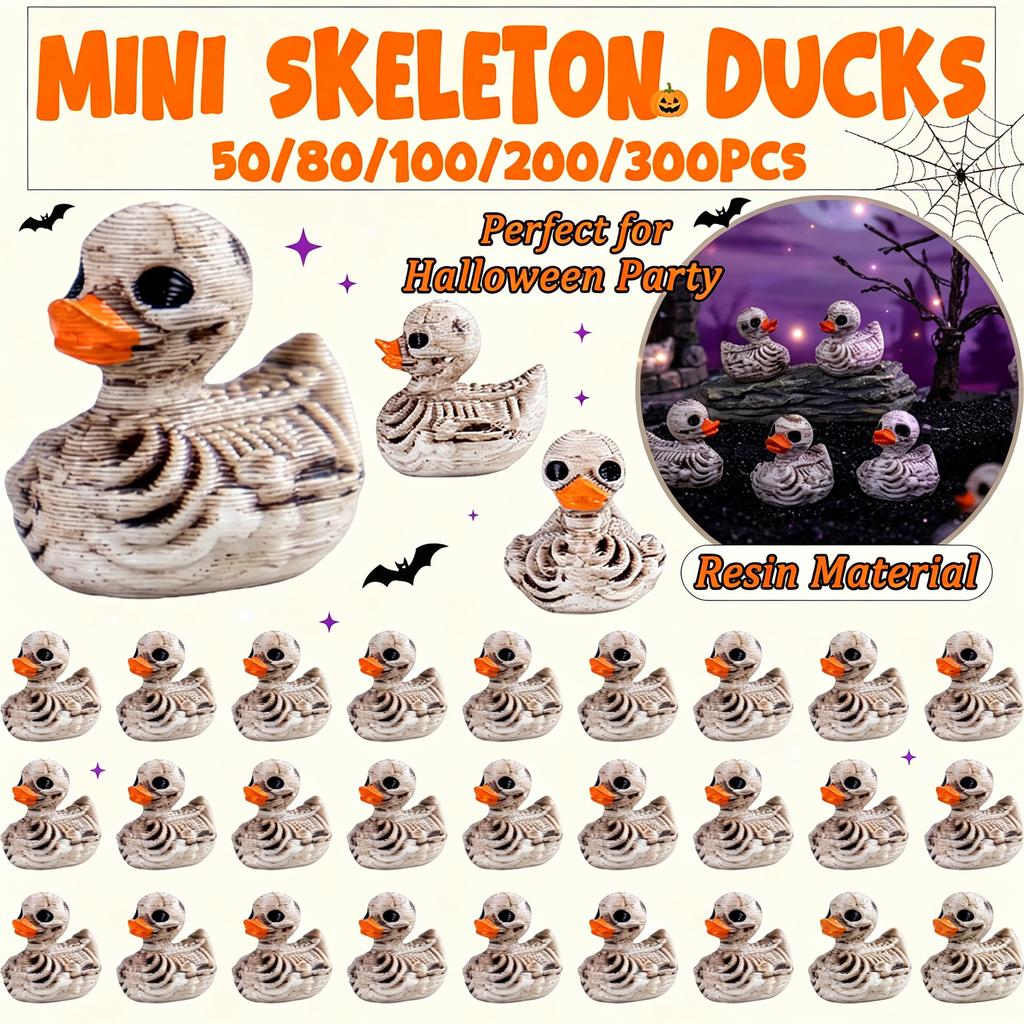 50-300PCS Mini Halloween Ducks Skull Ducks Gothic Skeleton Ducks Tiny Resin Ducks for Party Home Desk Office Garden Decoration
