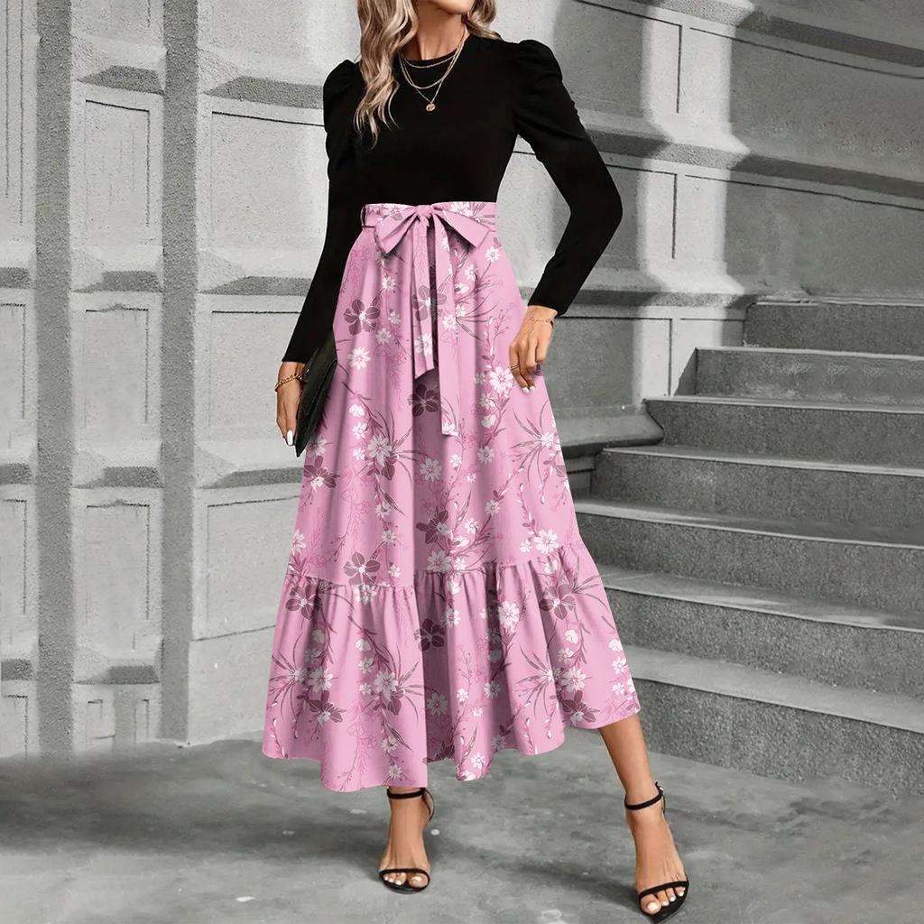 Modisches und elegantes Kleid mit Blumendruck und hoher Taille für Damen