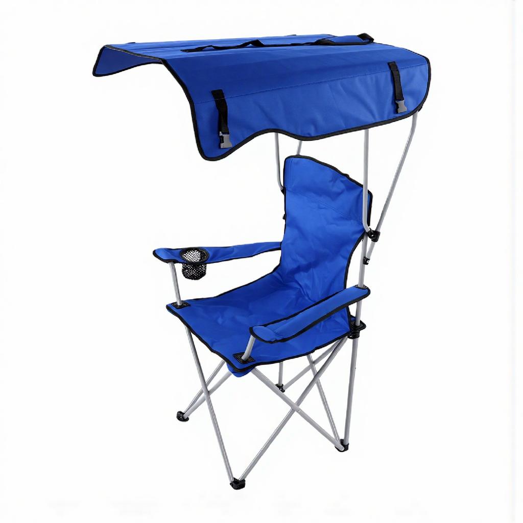 Outdoor Folding Chair Blue 300lb Capacity Breathable Portable High Back Camping Chair with Canopy for Beach Travel