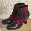 Plaid button short boots spring and summer new European and American style round head side zipper middle heel  boots