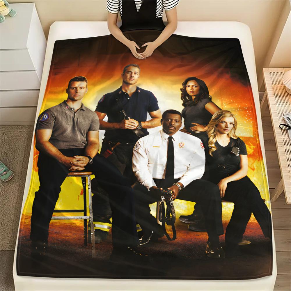 1PC Chicago Fire Print Flannel Blanket, High quality All Seasons, Home Decor, Warmth and Comfort, Perfect for Christmas Gifts