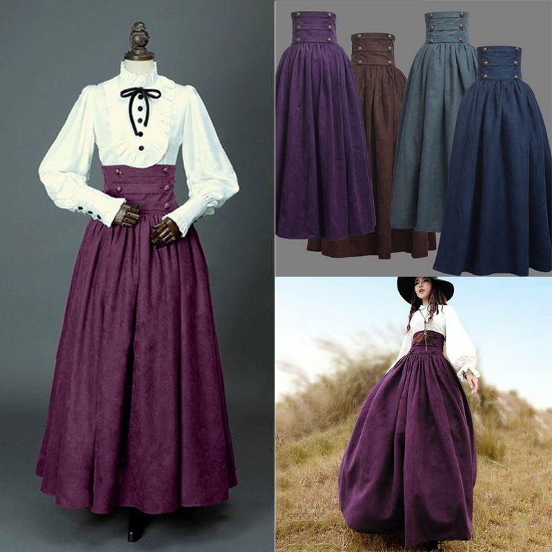 Średniowieczna Elegancka Spódnica z Wysokim Stanem Dla Kobiet Vintage Gotycki Design Rozkloszowany