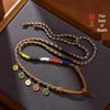 Five Wealth Gods Thangka Pendant Necklace | Tibetan Style Handmade Amulet with Beeswax Cinnabar Braided Rope