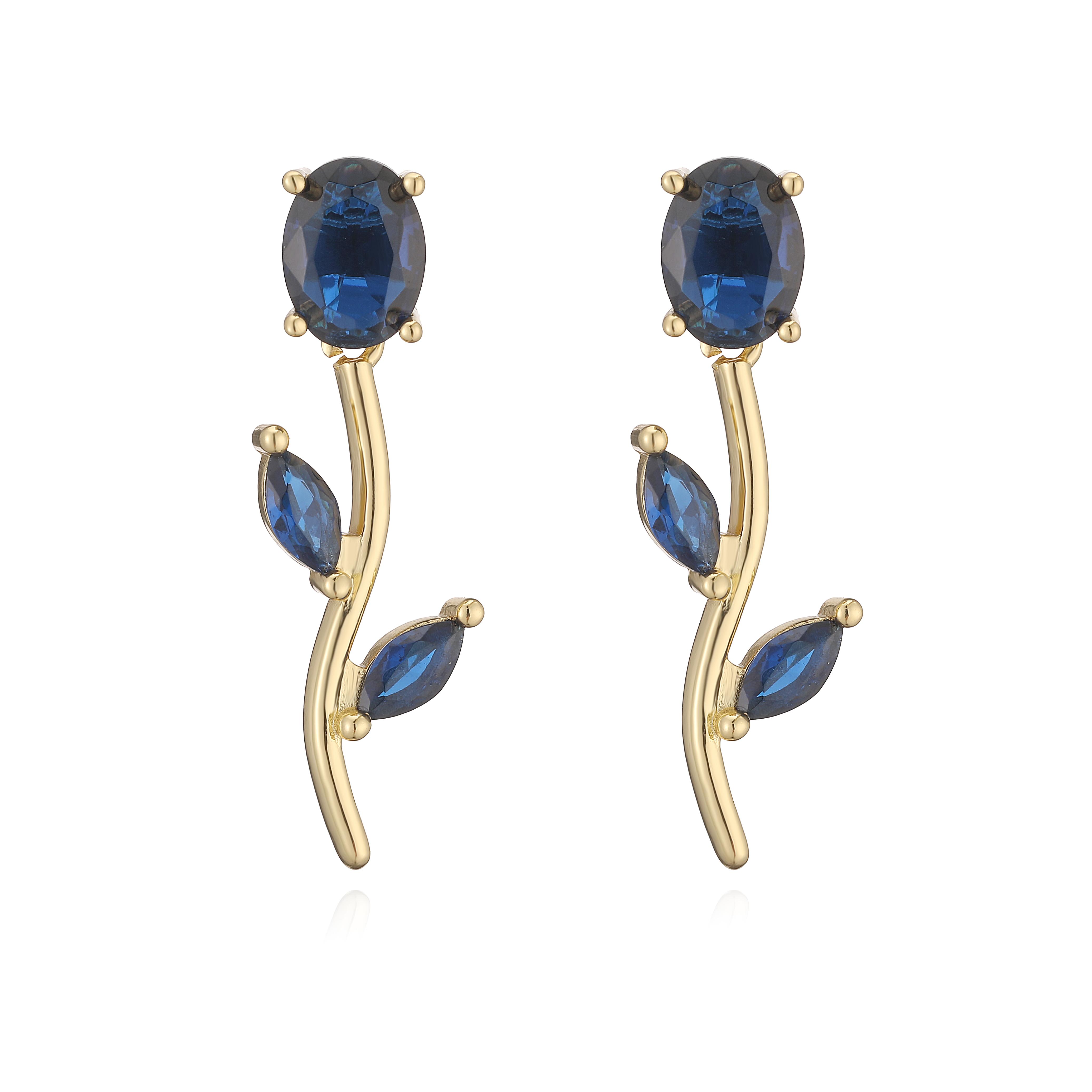 18K Gold Plated Rose Flower Stud Earrings for Women Brilliant Cubic Zirconia Dangle Earrings Elegant Brass Flower Drop Earrings