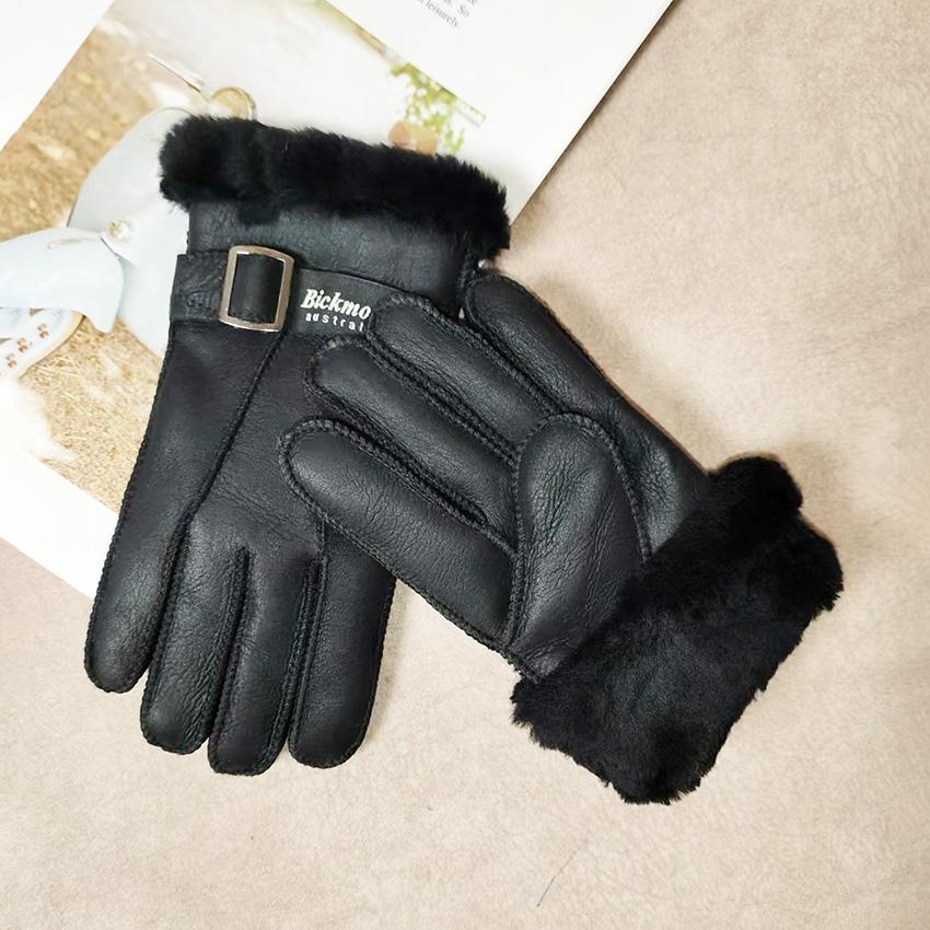 Winter Thickened Children's Sheepskin Fur Gloves Boys and Girls Windproof Warm Students Cold-Proof Leather Finger Gloves