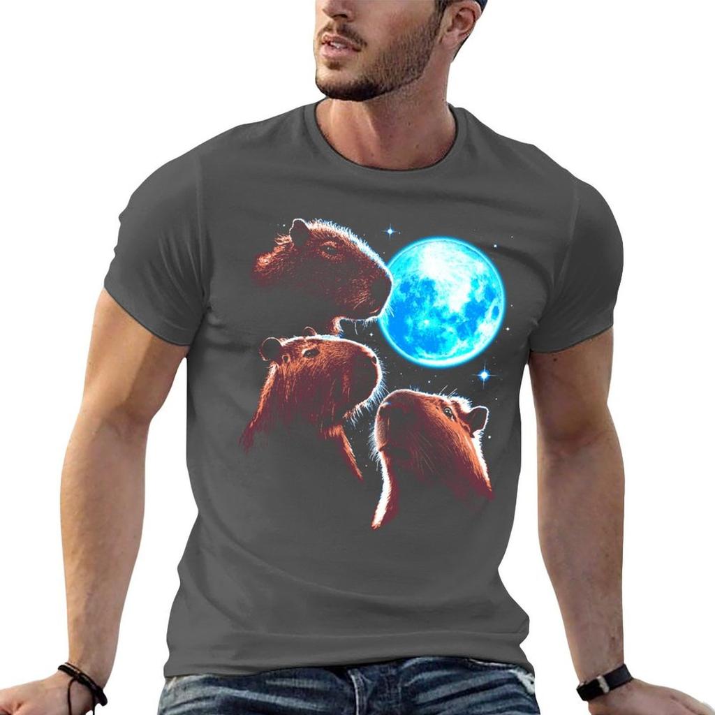 Three Capybara Moon Funny Capybara Meme Mystical Capybara Tshirt Outdoor Working Tshirt