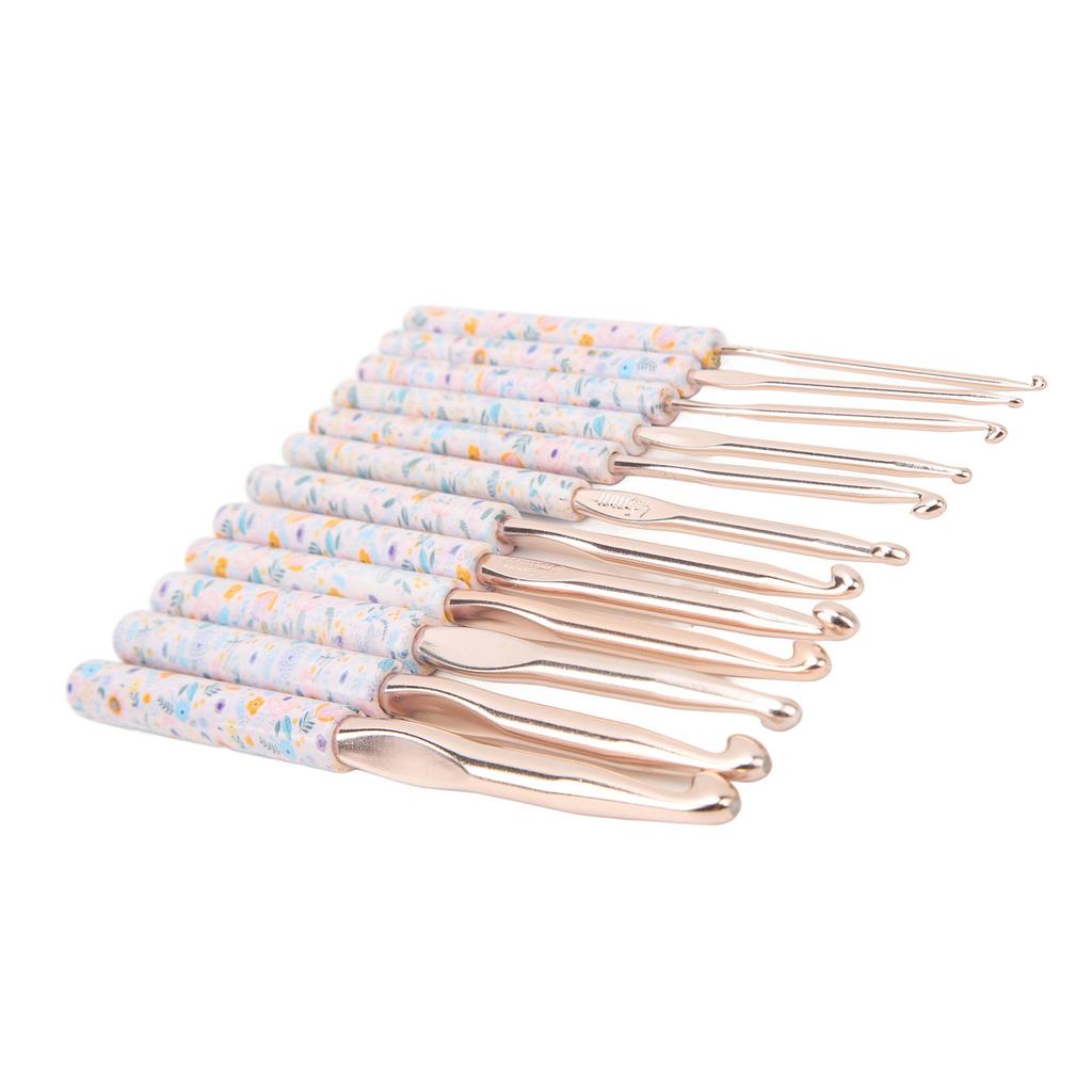 Häkelnadeln Set Aluminium 12 Größen Elegant Ergonomisch Kunststoff Blauer Blumenstempelgriff Häkelnadeln für DIY Handstricken