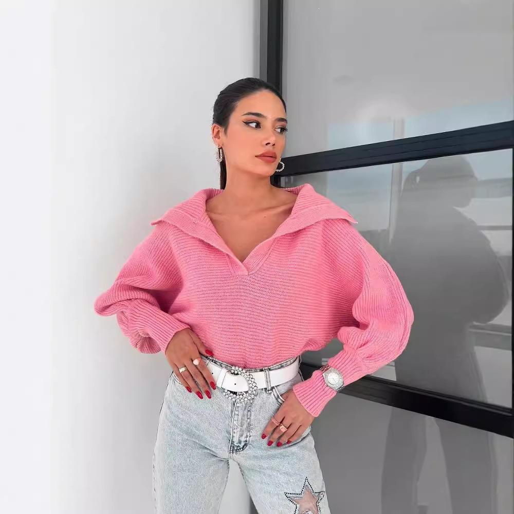 European & American Cross-Border Autumn/Winter Lantern Sleeve Loose Pullover Sweater for Women - Short Style