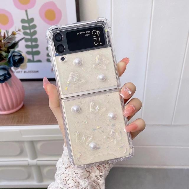 

Чехол для Samsung Z Flip 4, прозрачный складной чехол с бабочкой и жемчугом для Samsung Z Flip 3 Z Flip4, противоударная жесткая задняя крышка Samsung Z Flip 4