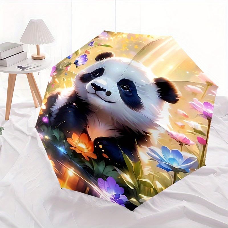 Panda, Flowers Theme 8 Bone Hand Automatic Folding Umbrella, Compact and Portable Design, A Perfect Gift for Birthday, Christmas or Business