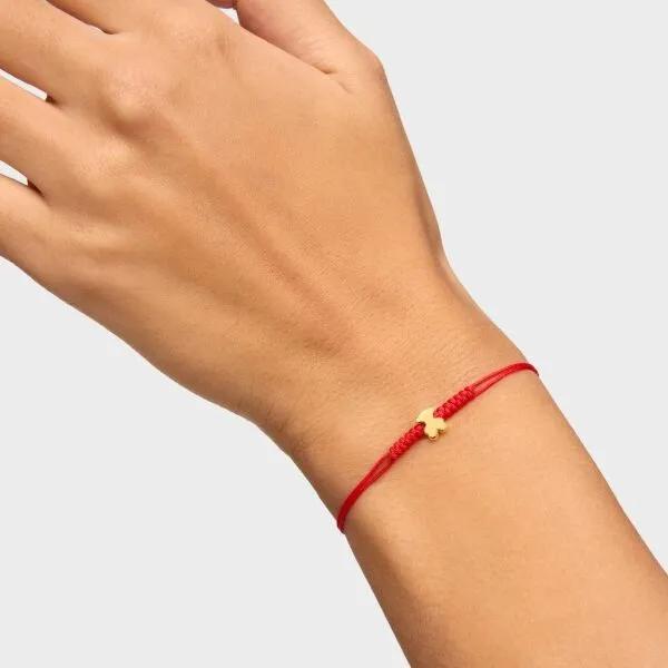 [TOUS] 18K Gold Sweet Dols Red Nylon Bear Bracelet 1004350600