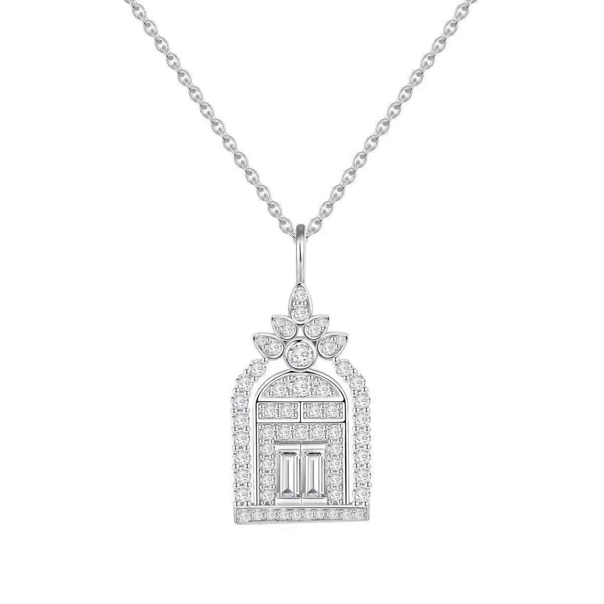 2026 Liman Diamond Castle Gate of Happiness Necklace Women s Light Luxury Niche Premium Sense Shield Clavicle Chain 45CM