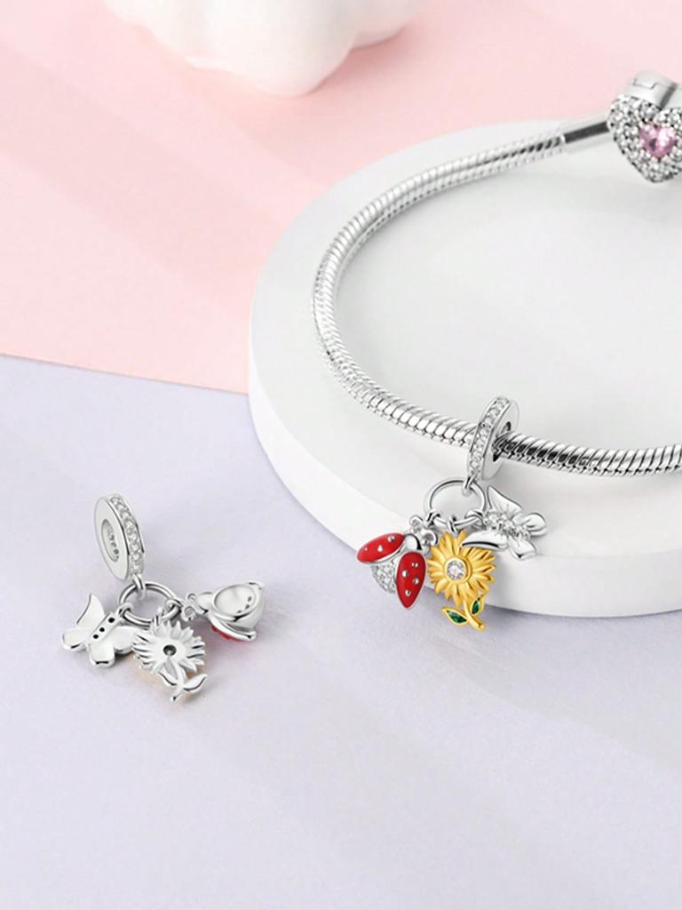 Charm Plata Copper Colors Rose Sunflower Bead Charms Pendants For Genuine Bracelets For Women DoItYourself Jewellery Love Gifts